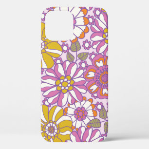 Retro 60s floral. Vintage illustration pattern. iPhone 12 Case