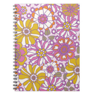 Retro 60s floral. Vintage illustration pattern. Notebook