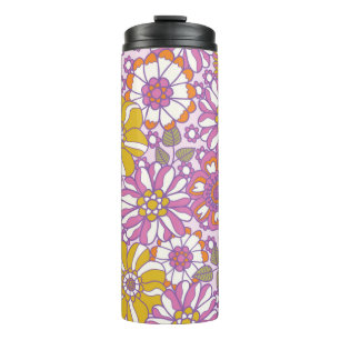 Retro 60s floral. Vintage illustration pattern.  Thermal Tumbler
