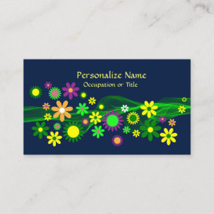 Retro 60s Flower Power Midnight Blue Trendy Business Card