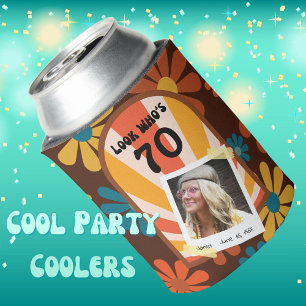 Retro 60's Flower Power Personalised Photo Can Cooler