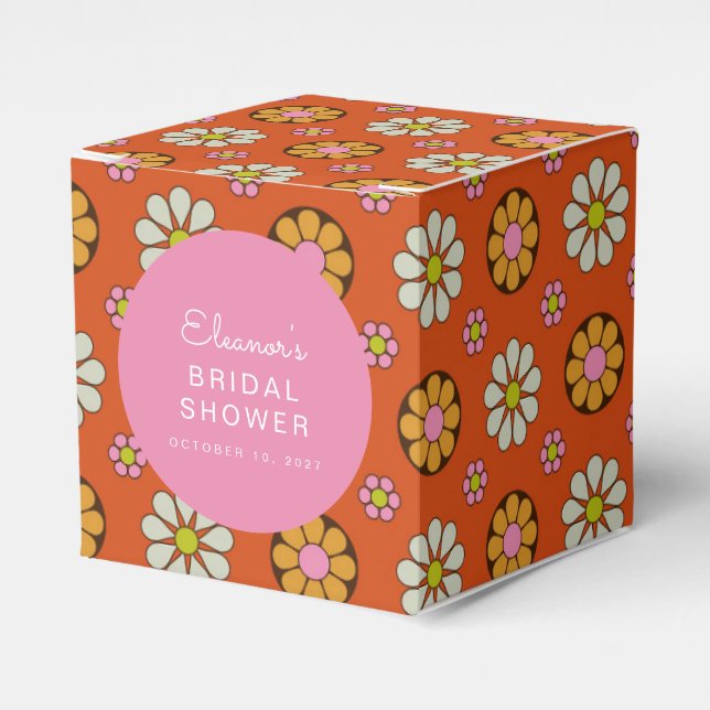 Retro 60s Flowers Orange Pink Bridal Shower Custom Favour Box (Front Side)