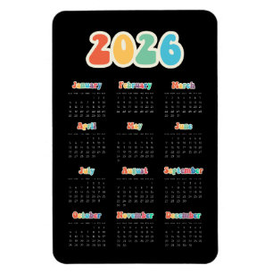 Retro 60s Hippie 2026 Black calendar Magnet