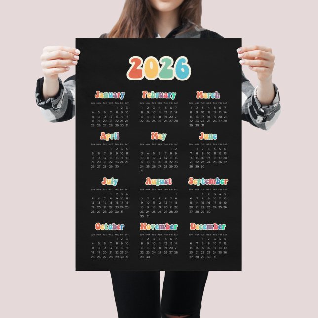 Retro 60s Hippie 2026 Black calendar Poster (Creator Uploaded)