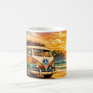 Retro 60s Hippie Beach Bus Sunset   Surf Van Life Coffee Mug