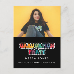 Retro 60s hippie fun graduation party photo postcard