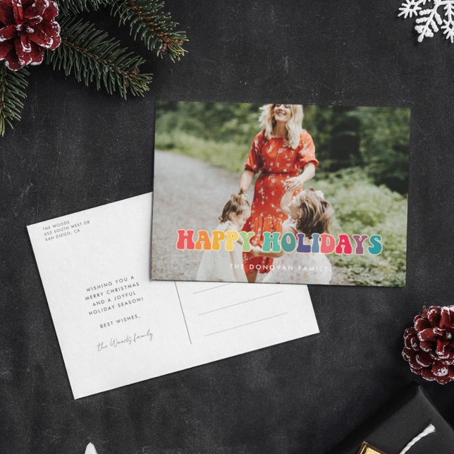 Retro 60s Hippie Fun Happy Holidays photo Postcard (Creator Uploaded)