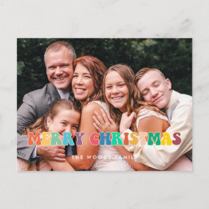 Retro 60s Hippie Fun Merry Christmas family photo Holiday Postcard