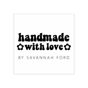Retro 60s Hippie Handmade with love Rubber Stamp