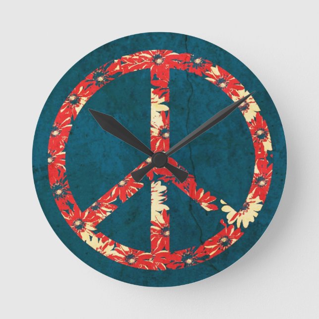 Retro 60s Hippy Peace Sign Round Clock (Front)