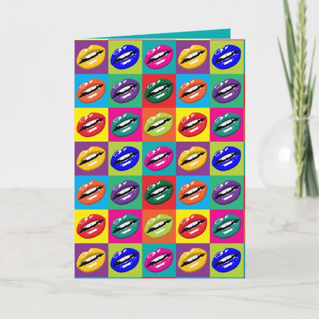 Retro 60s Lips Pop Culture Art Deco Personalise Card (Front)