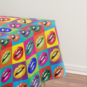 Retro 60s Lips Pop Culture Art Deco Tablecloth