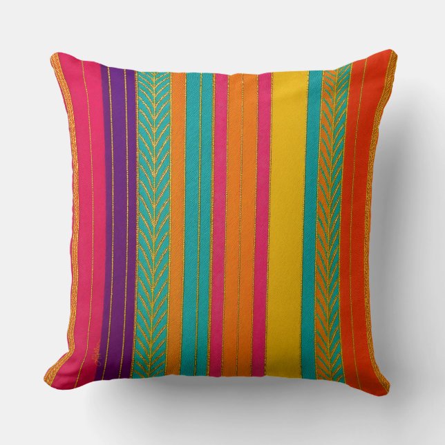 Retro 60s MOD Bright Stripes Cushion (Front)