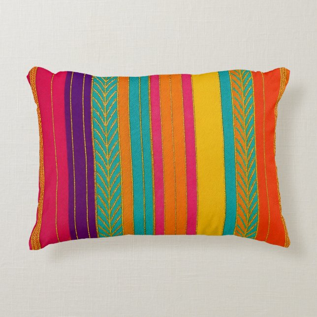 Retro 60s MOD Bright Stripes Decorative Cushion (Front)
