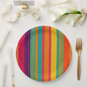 Retro 60s MOD Bright Stripes Paper Plate