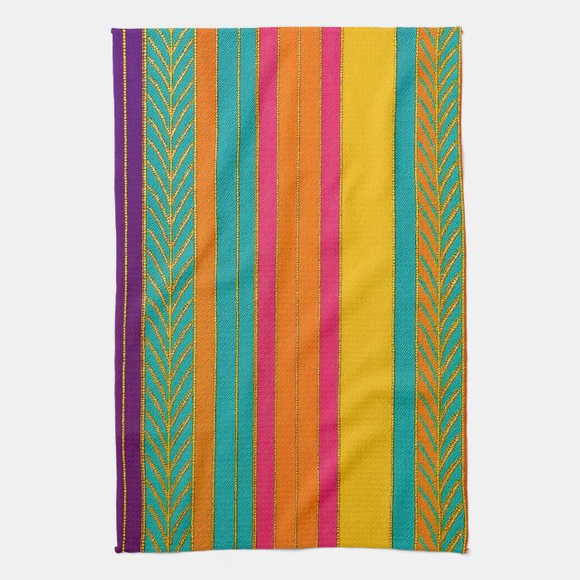 Retro 60s MOD Bright Stripes Tea Towel (Vertical)