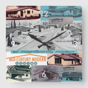 Retro 60s Modern Mosaic Square Wall Clock