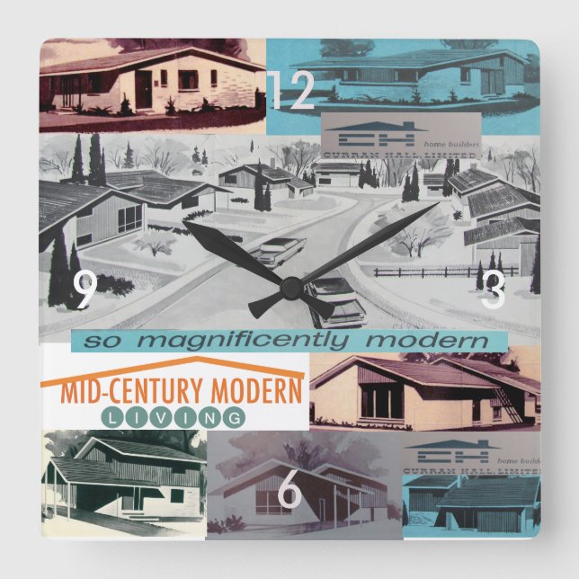 Retro 60s Modern Mosaic Square Wall Clock (Front)