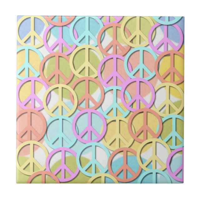 Retro 60s Pastel Peace Symbols MOD Tiles (Front)
