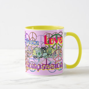 Retro 60's Peace Signs GalorePeace Love Compassion Mug