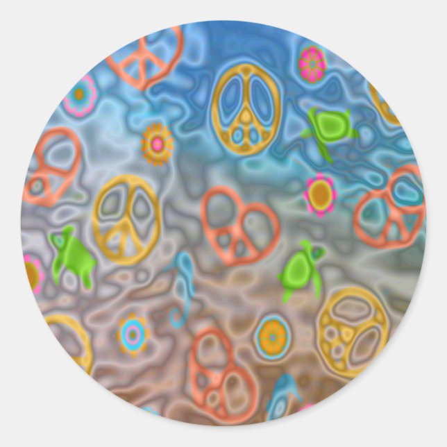Retro 60s Peaceful Ocean Life Apparel Gifts Classic Round Sticker (Front)