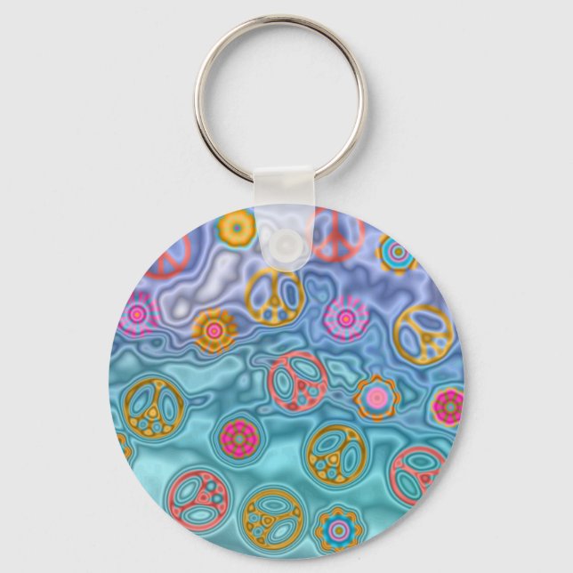 Retro 60s Peaceful Ocean Waves Apparel Gifts Key Ring (Front)