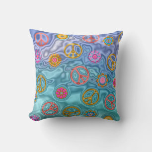 Retro 60s Peaceful Ocean Waves Throw Pillow