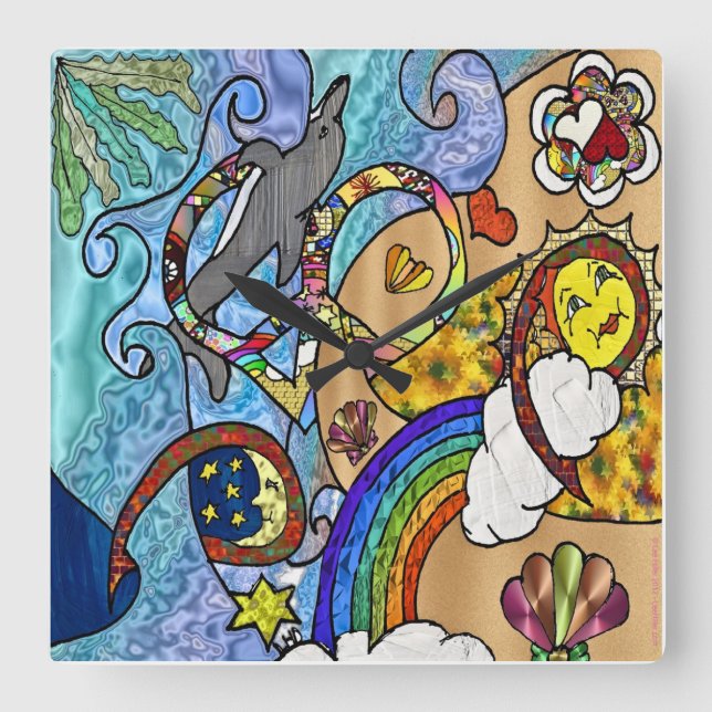 Retro 60s Psychedelic At The Beach Clock (Front)