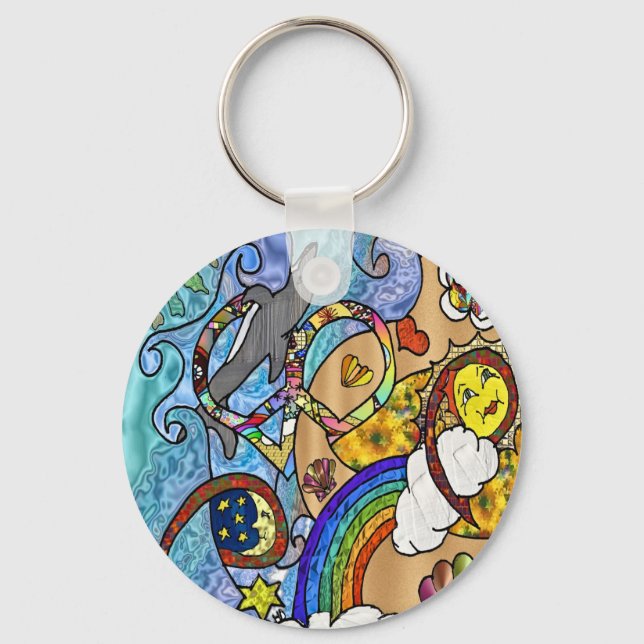 Retro 60s Psychedelic At The Beach Gifts Apparel Key Ring (Front)