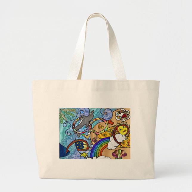 Retro 60s Psychedelic At The Beach Gifts Apparel Large Tote Bag (Front)