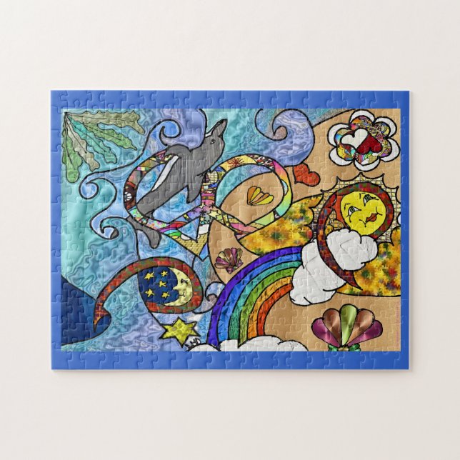 Retro 60s Psychedelic At The Beach Jigsaw Puzzle (Horizontal)
