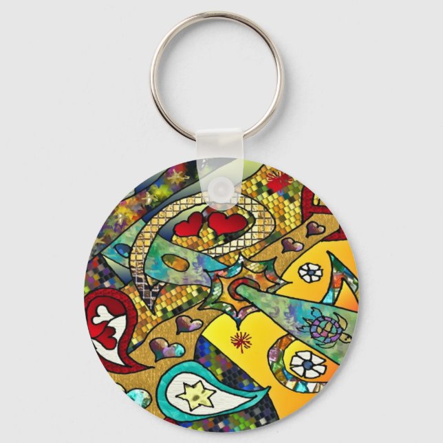 Retro 60s Psychedelic Cycle Of Life Gifts Apparel Key Ring (Front)