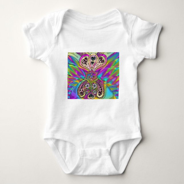 Retro 60s Psychedelic Hearts Flowers Gifts Apparel Baby Bodysuit (Front)