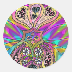 Retro 60s Psychedelic Hearts Flowers Gifts Apparel Classic Round Sticker