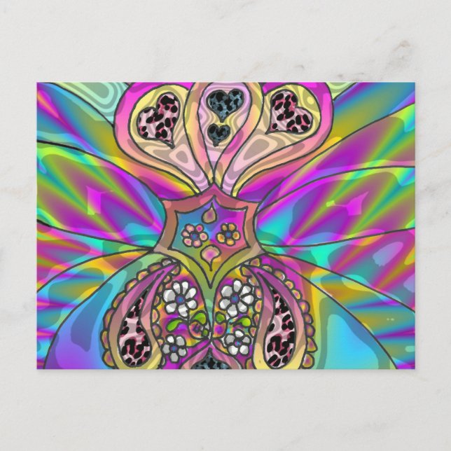 Retro 60s Psychedelic Hearts Flowers Gifts Apparel Postcard (Front)