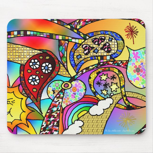 Retro 60s Psychedelic Hearts Paisley Gifts Apparel Mouse Pad (Front)