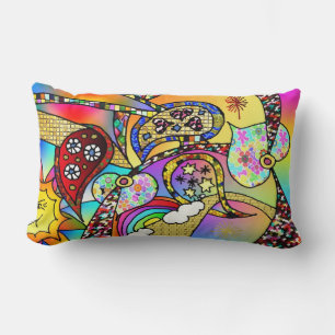Retro 60s Psychedelic Hearts Paisley Throw Pillow