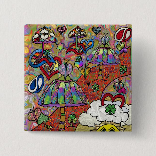 Retro 60s Psychedelic Magic Mushroom Button (Front)