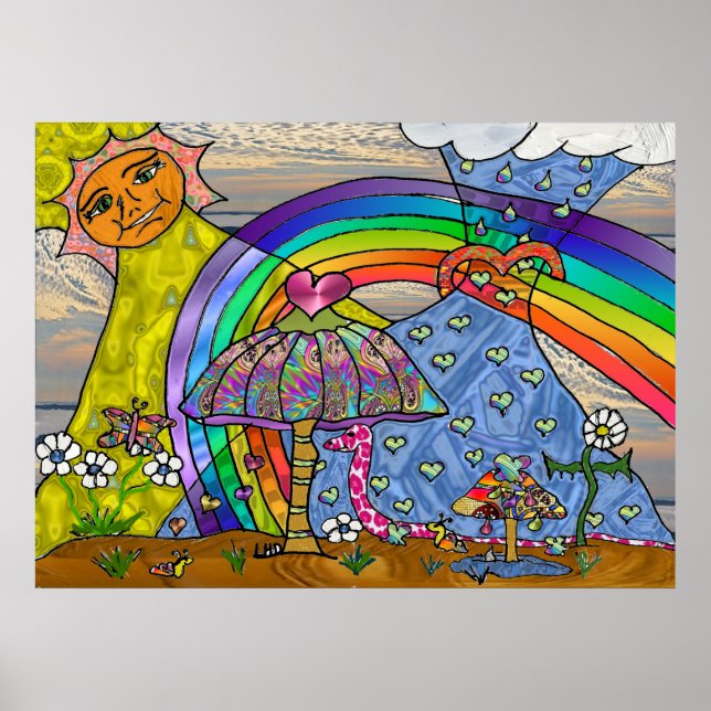 Retro 60s Psychedelic Magic Mushrooms Poster (Front)