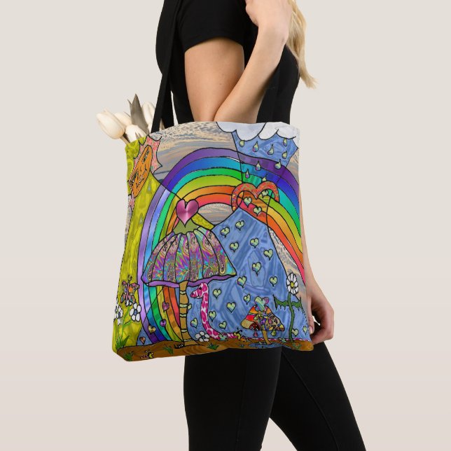 Retro 60s Psychedelic Magic Mushrooms Tote Bag (Close Up)