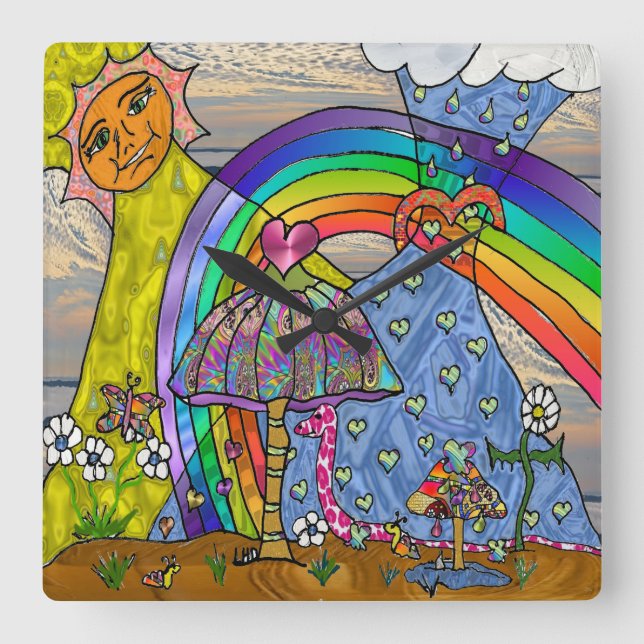 Retro 60s Psychedelic Magic Mushrooms Wall Clock (Front)