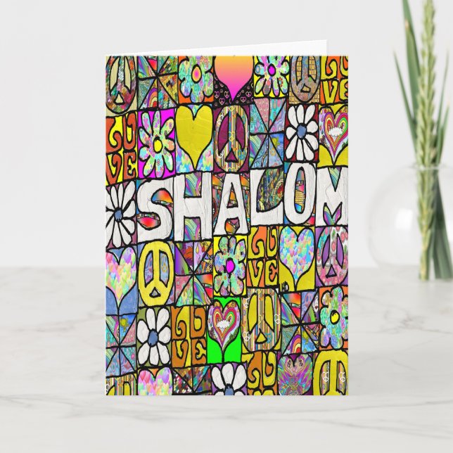 Retro 60s Psychedelic Shalom Greeting Card (Front)