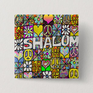 Retro 60s Psychedelic Shalom LOVE 15 Cm Square Badge