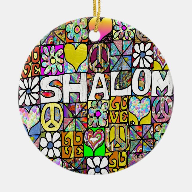 Retro 60s Psychedelic Shalom LOVE Ceramic Ornament (Front)