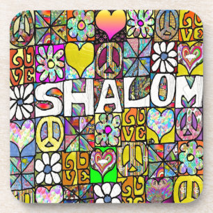 Retro 60s Psychedelic Shalom LOVE Coaster