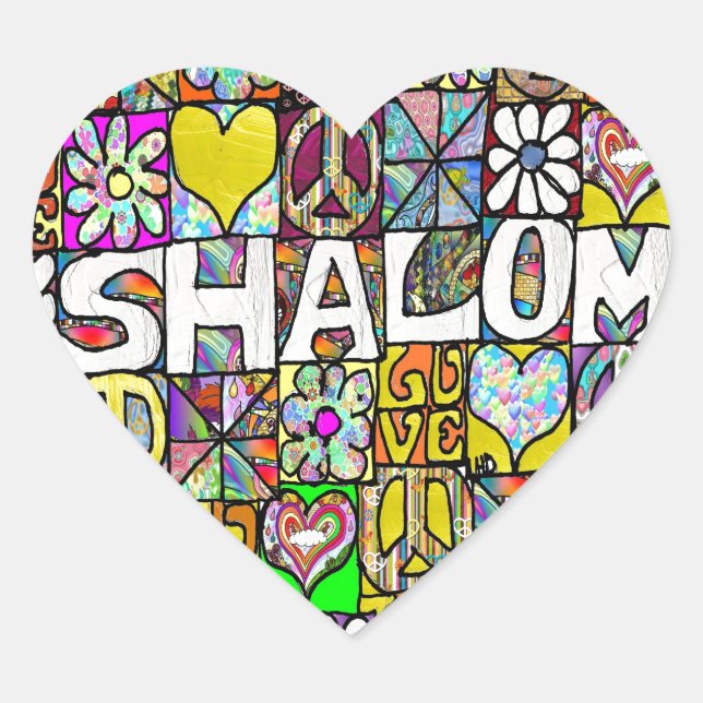 Retro 60s Psychedelic Shalom LOVE Heart Sticker (Front)