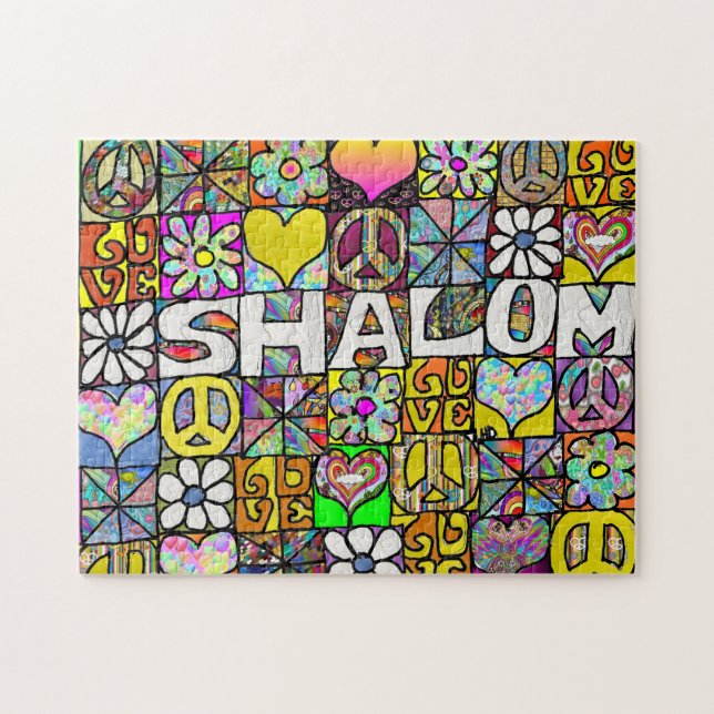 Retro 60s Psychedelic Shalom LOVE Jigsaw Puzzle (Horizontal)
