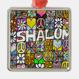 Retro 60s Psychedelic Shalom LOVE Metal Tree Decoration