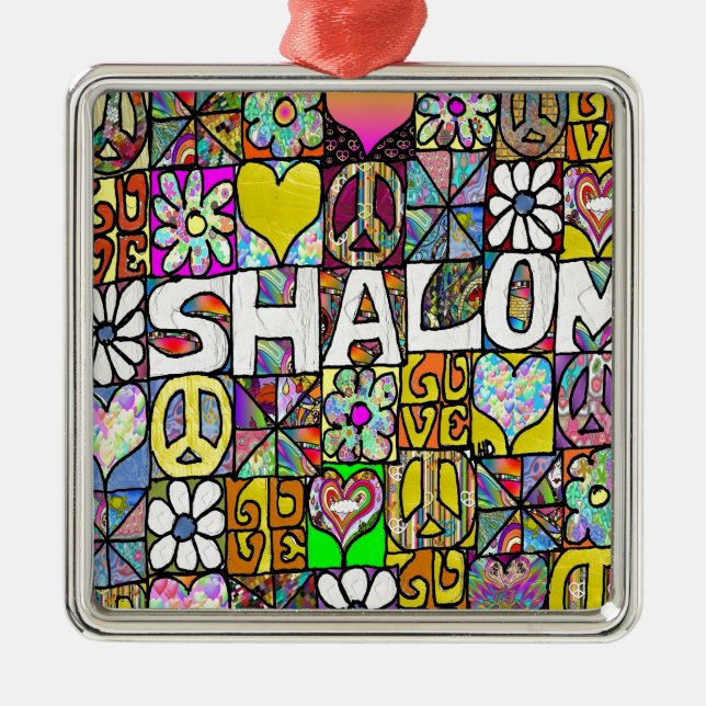Retro 60s Psychedelic Shalom LOVE Metal Tree Decoration (Front)