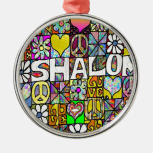Retro 60s Psychedelic Shalom LOVE Metal Tree Decoration